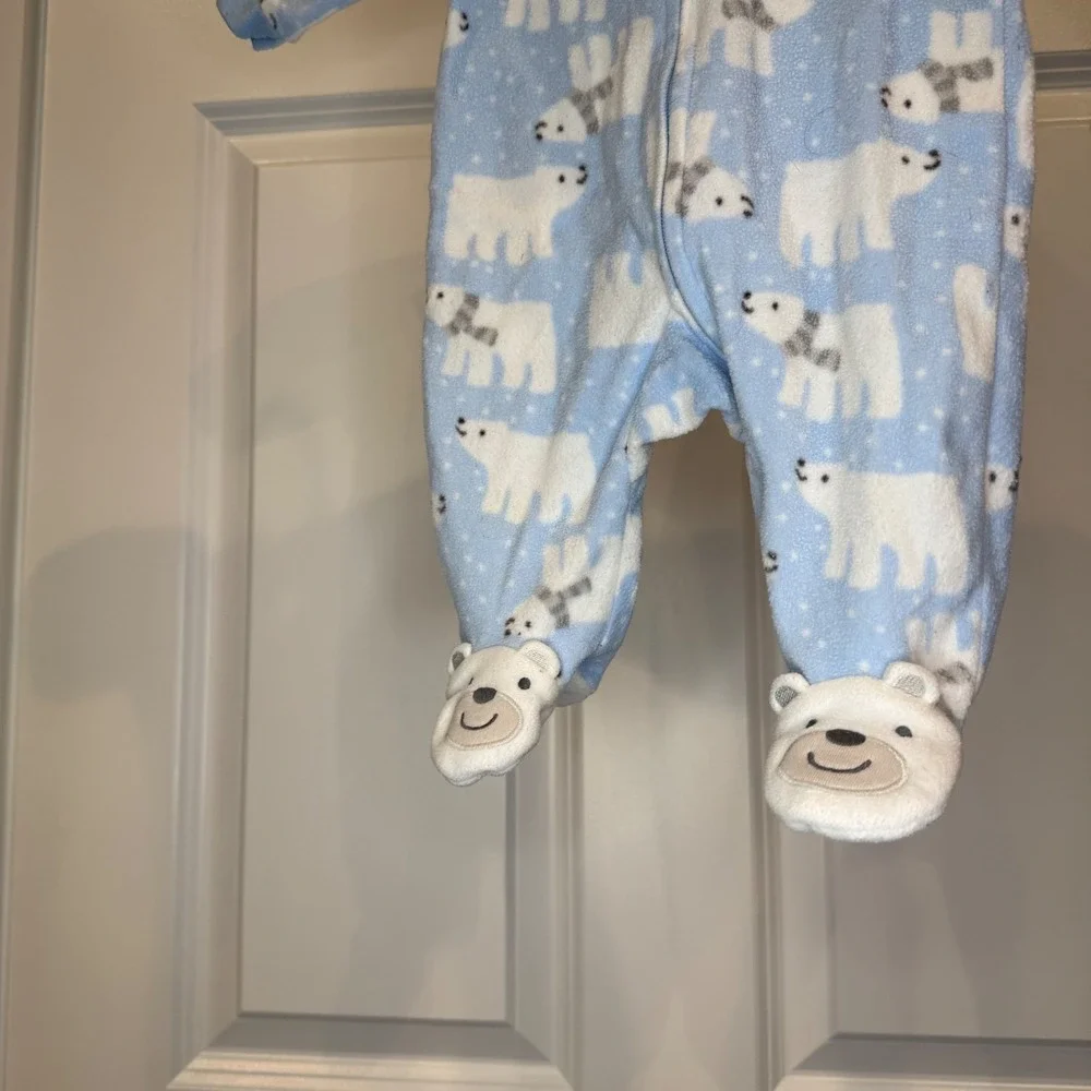 Carter's Size Newborn Blue‎ Polar Bear Fleece Footed Pajamas Sleeper